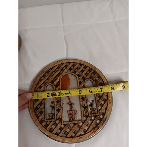 Vintage Trivet Set 70s Basket Weave With Floral Accent - Picture 5 of 7